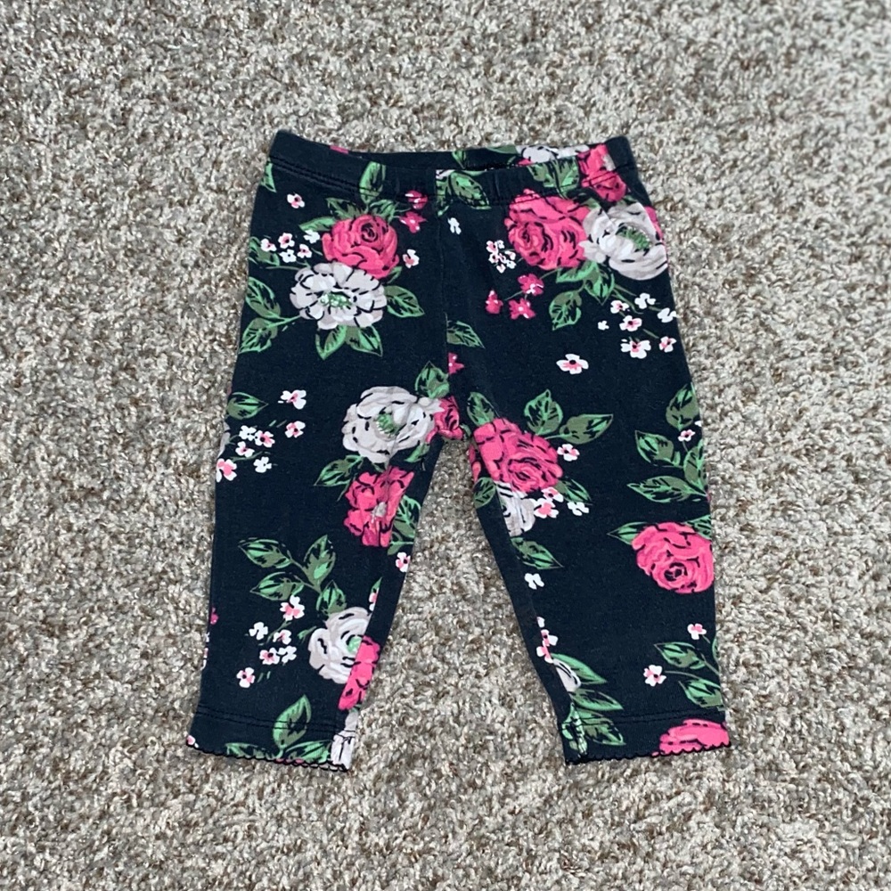 Floral Kids Leggings - Black and Pink size 6M